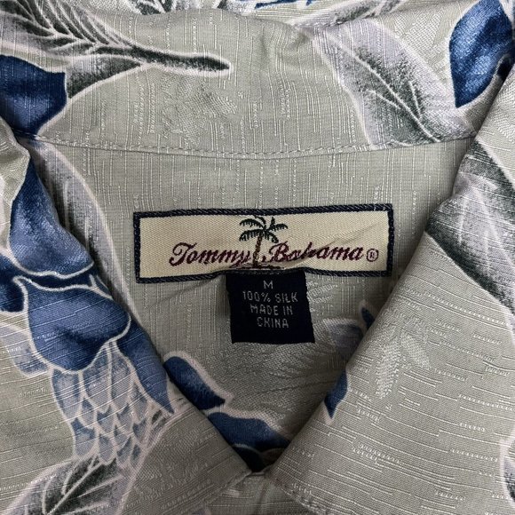 Tommy Bahama Men's Button Front Hawaiian Shirt Sage Green Floral Silk Size M guc - Picture 3 of 7